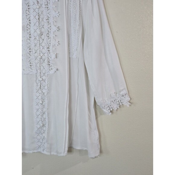 Mazik Pintuck White Blouse Womens Size Large Eyelet Embroidered Button Up Top - Picture 4 of 10